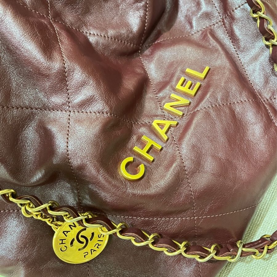 Chanel 22 bag 垃圾袋 /勃艮第紅/酒紅/小號-12