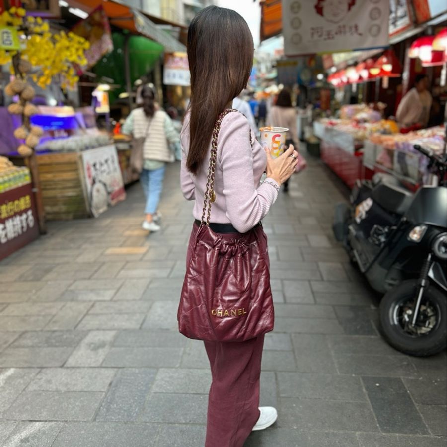 Chanel 22 bag 垃圾袋 /勃艮第紅/酒紅/小號-3
