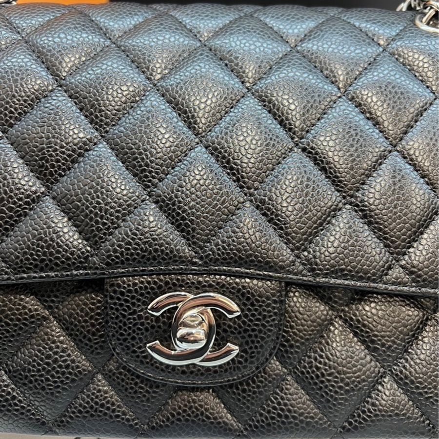 CHANEL CF25 黑銀 牛皮魚子醬紋 近全新-13