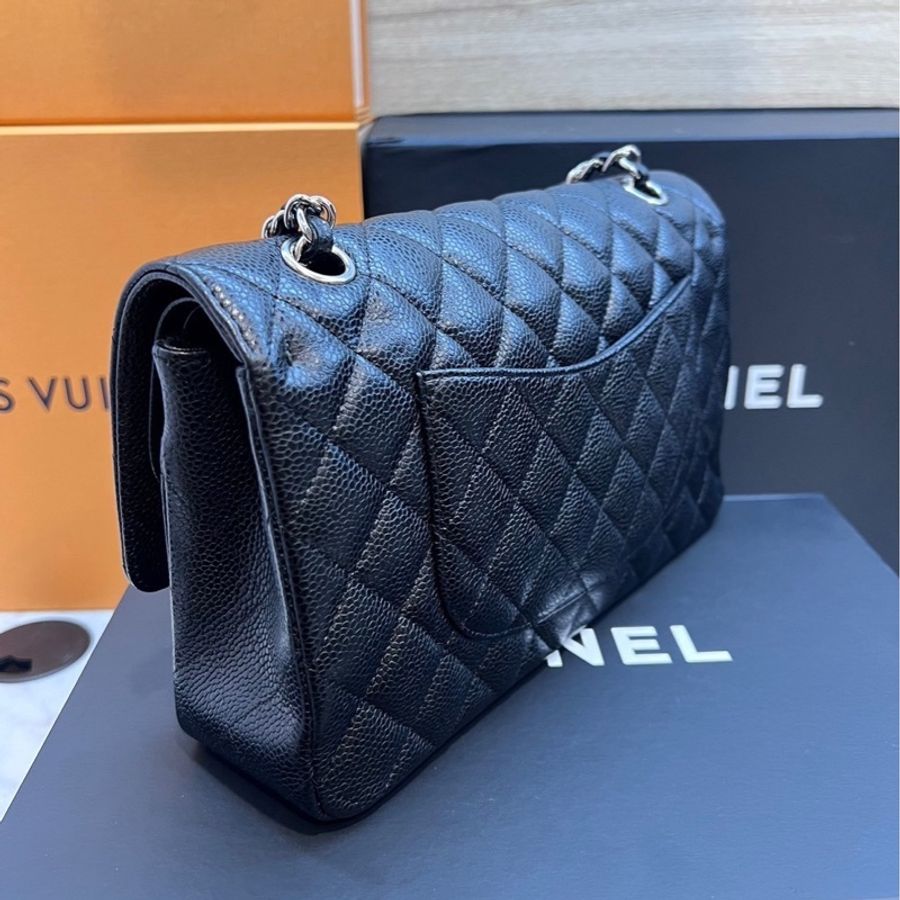 CHANEL CF25 黑銀 牛皮魚子醬紋 近全新-21
