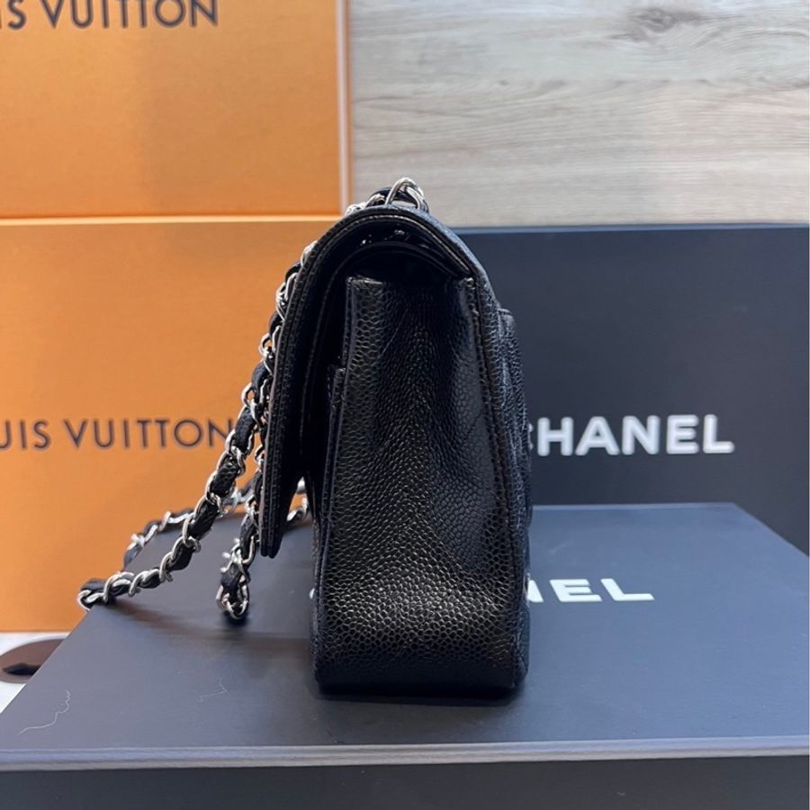 CHANEL CF25 黑銀 牛皮魚子醬紋 近全新-22