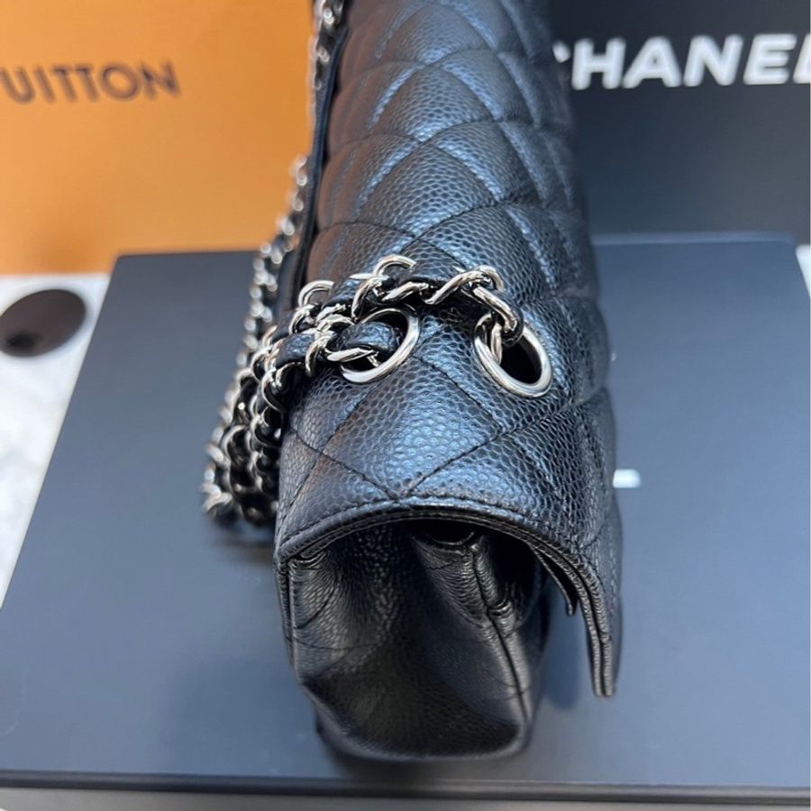 CHANEL CF25 黑銀 牛皮魚子醬紋 近全新-24