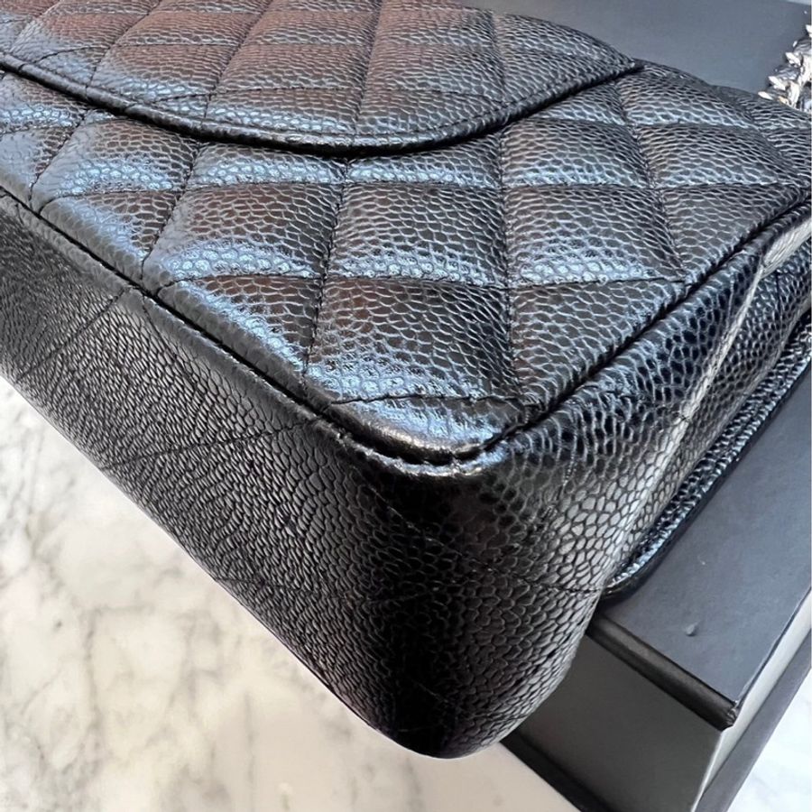 CHANEL CF25 黑銀 牛皮魚子醬紋 近全新-49