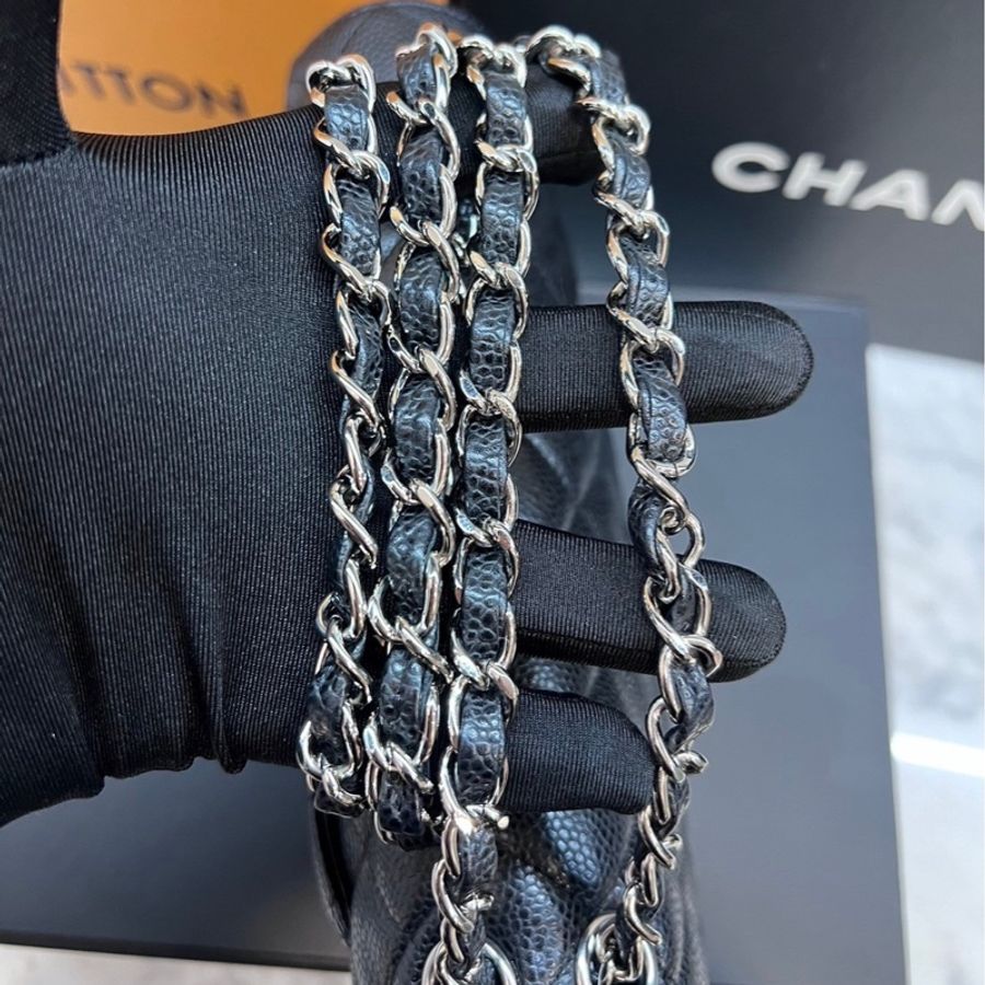 CHANEL CF25 黑銀 牛皮魚子醬紋 近全新-55