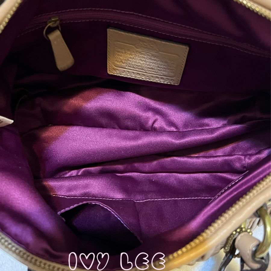 Coach 18620 Madison 縮褶皮革 Sophia 單肩包 斜背包 手提包 奶茶色 二手精品-5