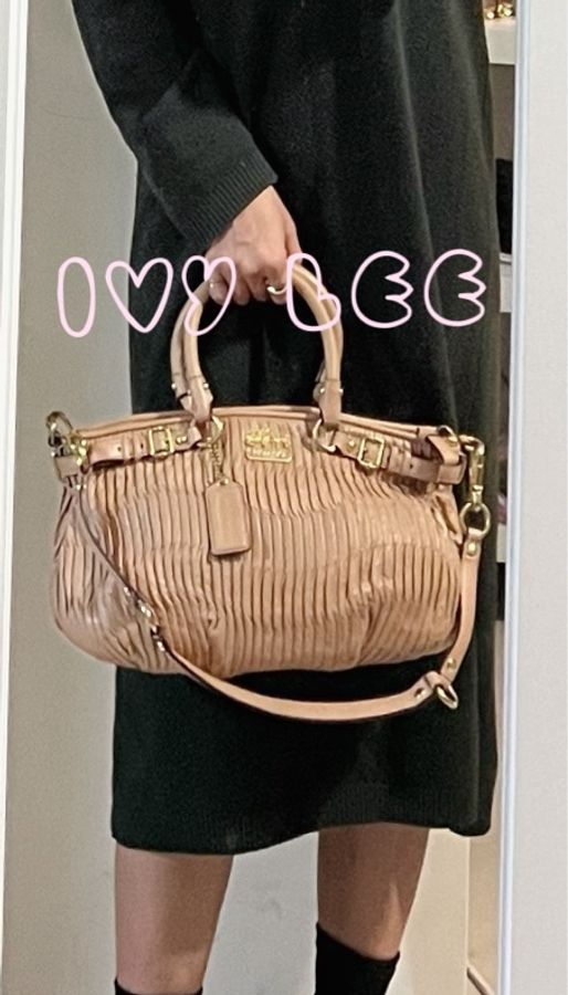 Coach 18620 Madison 縮褶皮革 Sophia 單肩包 斜背包 手提包 奶茶色 二手精品-27