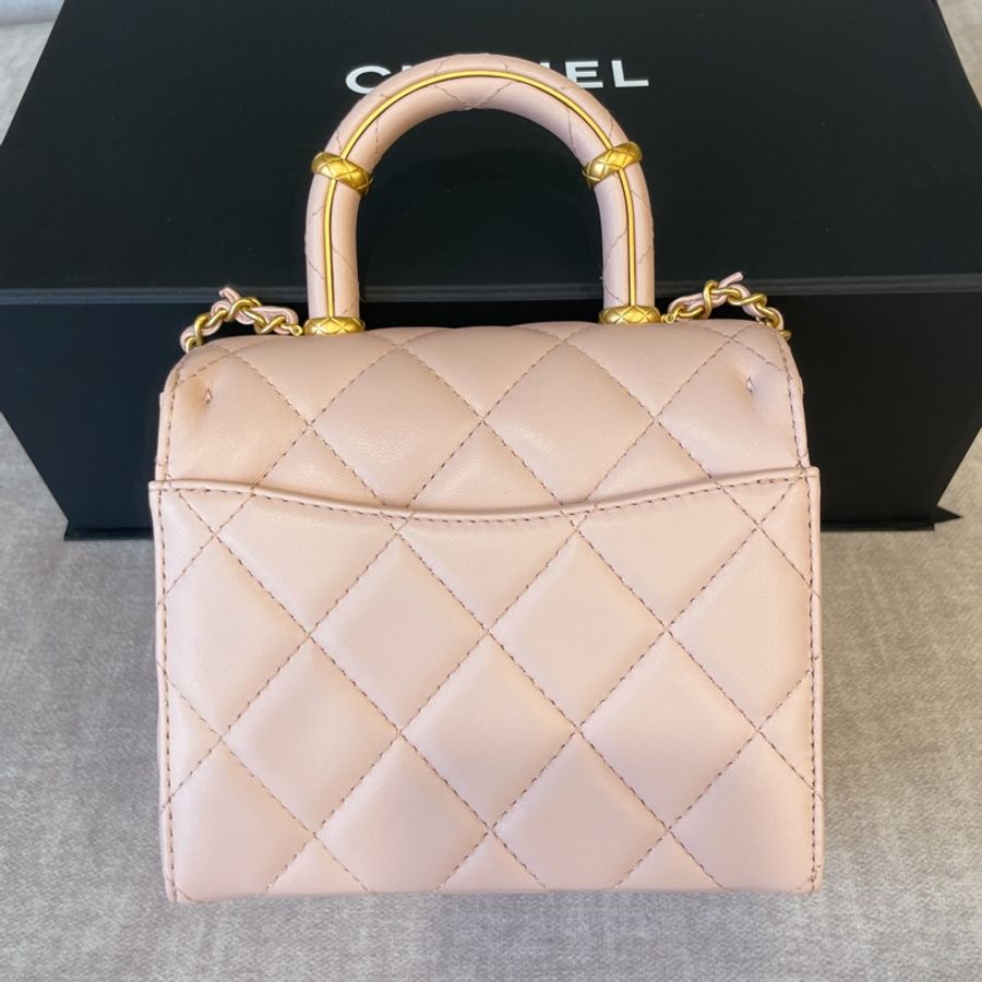 Chanel 迷你手把口蓋包 櫻花粉 方胖提把包Chanel Mini Flap Bag with Top Handle-7