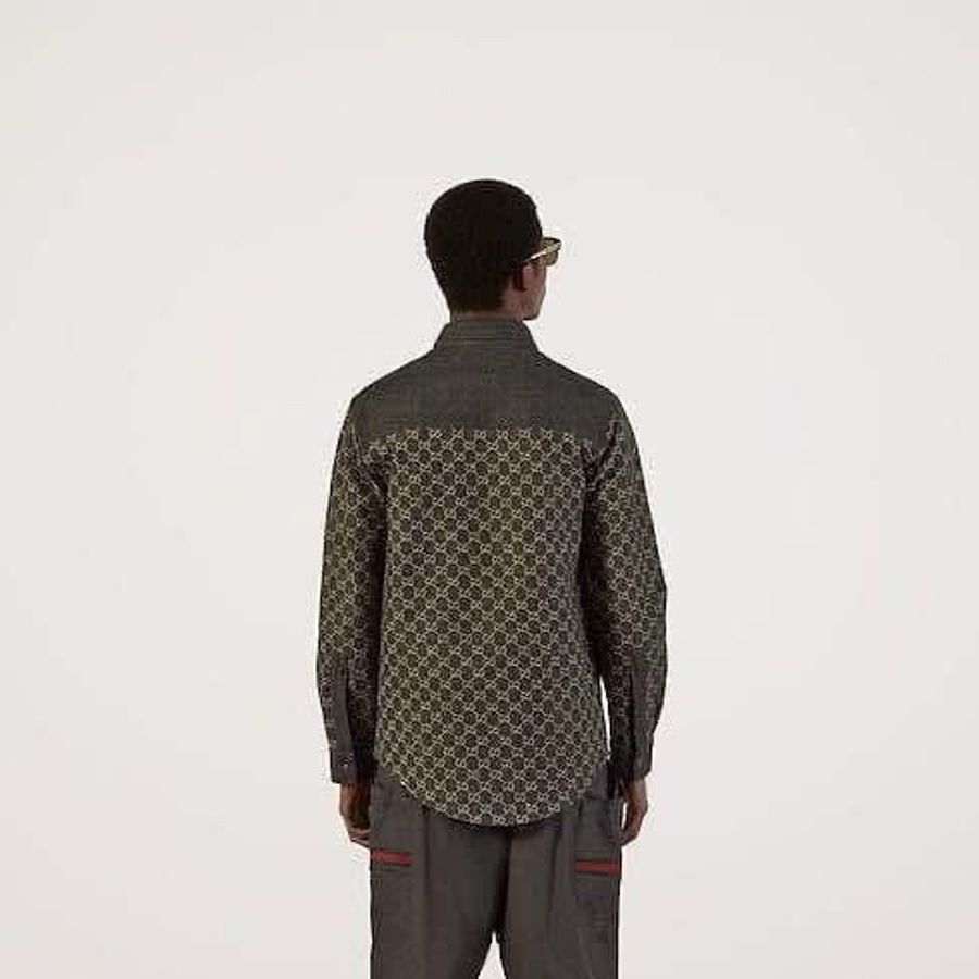 GUCCI 新款 深色 單寧 丹寧 logo 長袖 襯衫 外套 全新、原價約六萬 全新割愛35800心頭愛 ♠️52號 ♠️附吊牌、衣套-2