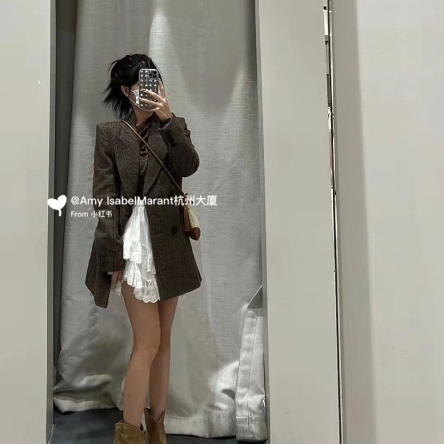 Isabel marant 千鳥紋格紋西裝外套 闊肩大衣-1