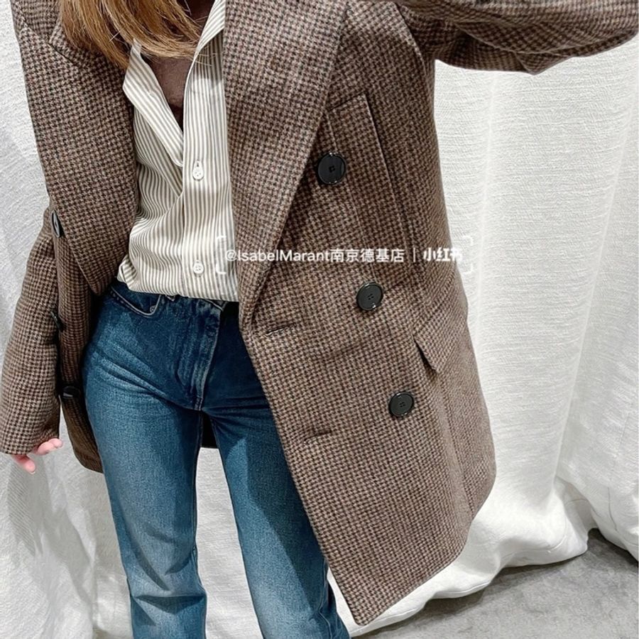 Isabel marant 千鳥紋格紋西裝外套 闊肩大衣-2