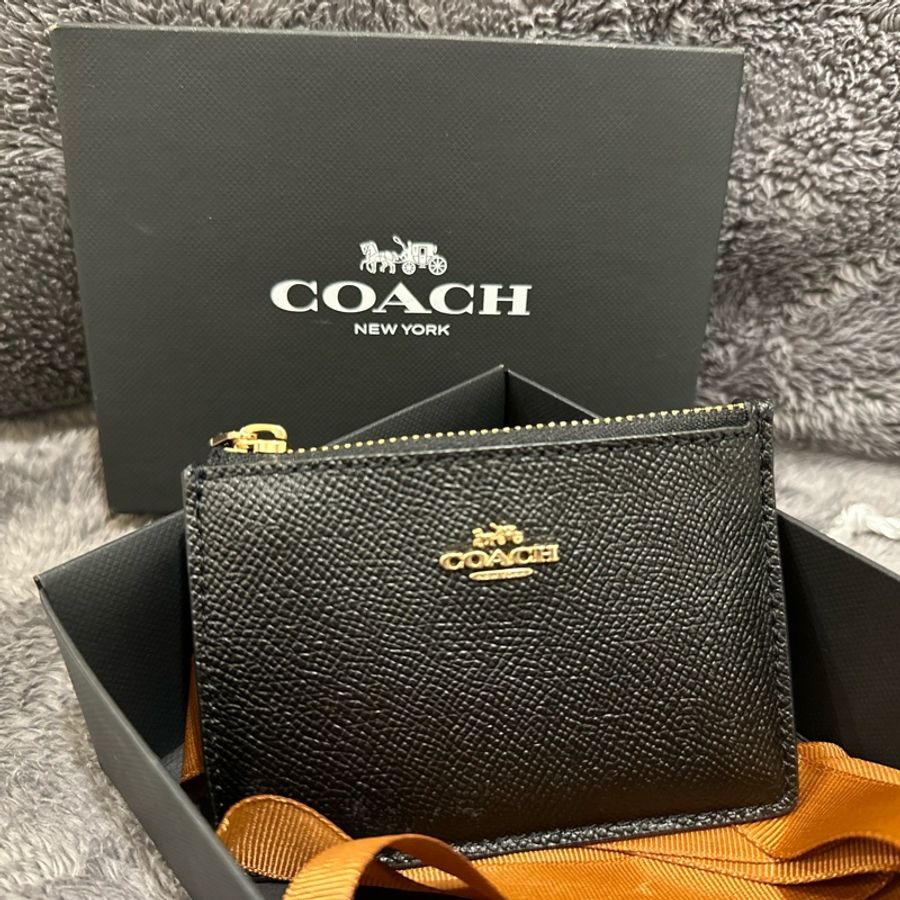 COACH迷你輕薄卡夾 黑色十字紋皮革-2