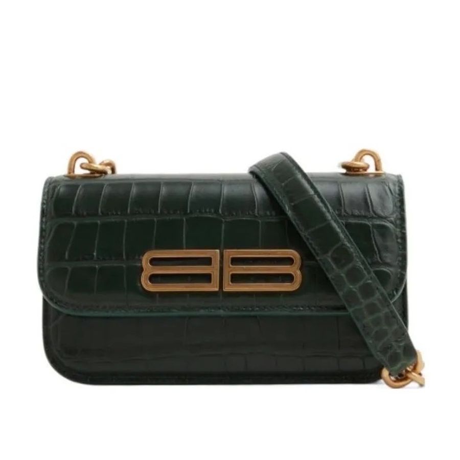 NOW BAGS｜【全新代購】BALENCIAGA logo BB鱷魚壓紋鏈條斜背包-1