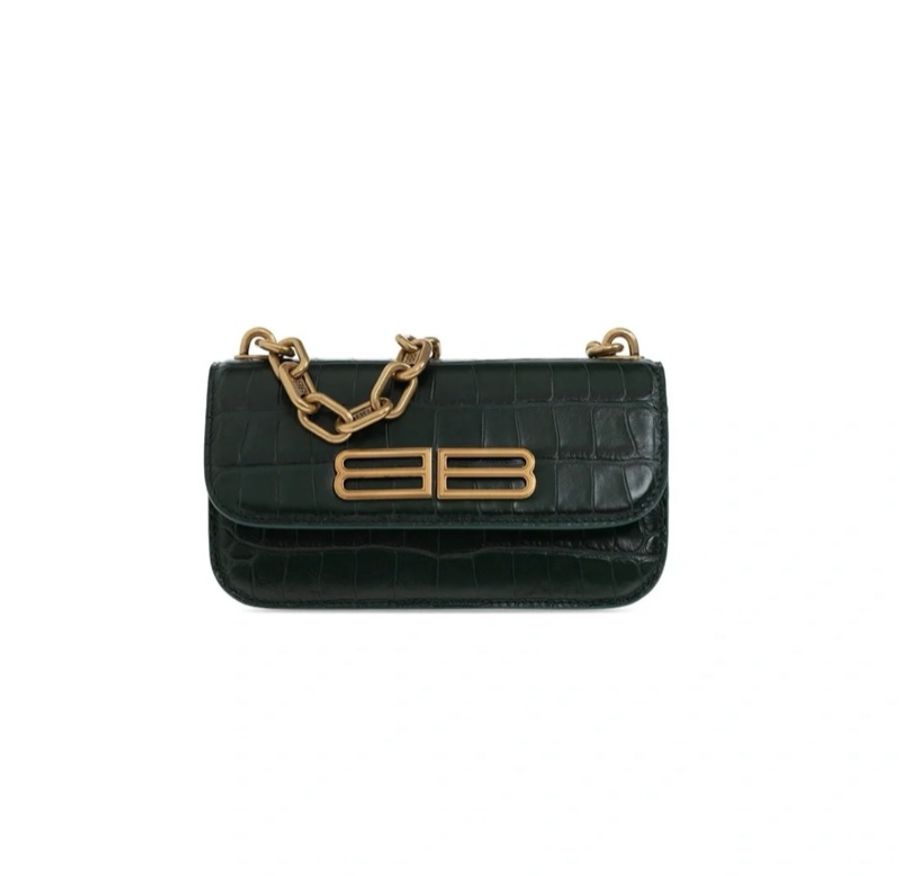 NOW BAGS｜【全新代購】BALENCIAGA logo BB鱷魚壓紋鏈條斜背包-3