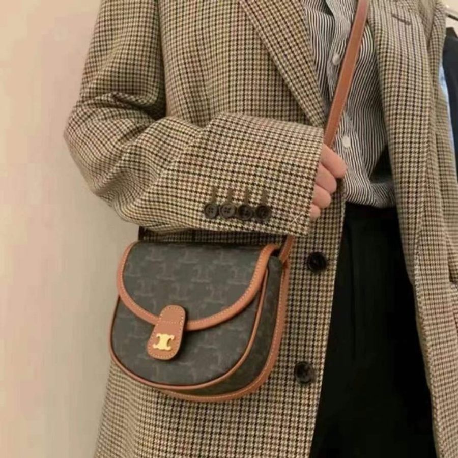 Celine mini 棕色老花馬鞍包-0