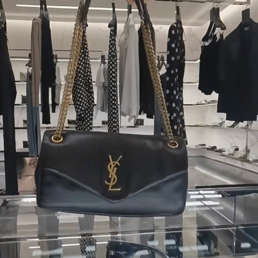 Saint Laurent 734153 YSL CALYPSO 可滑動雙鍊小羊皮包 黑色《2024季度新品》-8