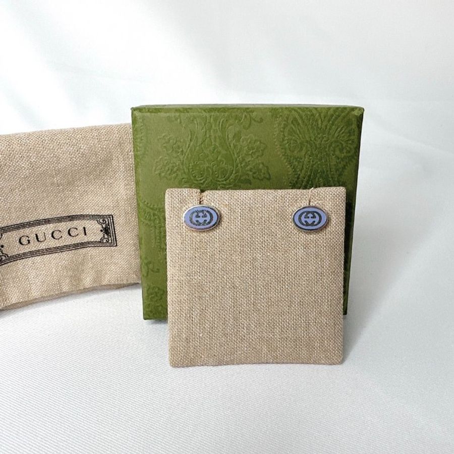GUCCI INTERLOCKING G琺瑯純銀耳環-1