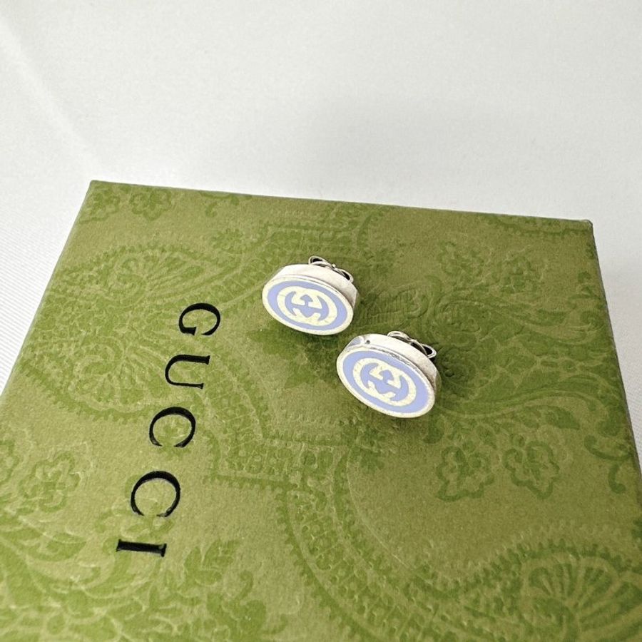 GUCCI INTERLOCKING G琺瑯純銀耳環-5