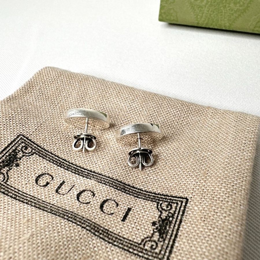 GUCCI INTERLOCKING G琺瑯純銀耳環-7