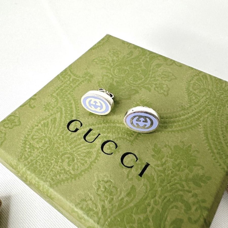 GUCCI INTERLOCKING G琺瑯純銀耳環-8