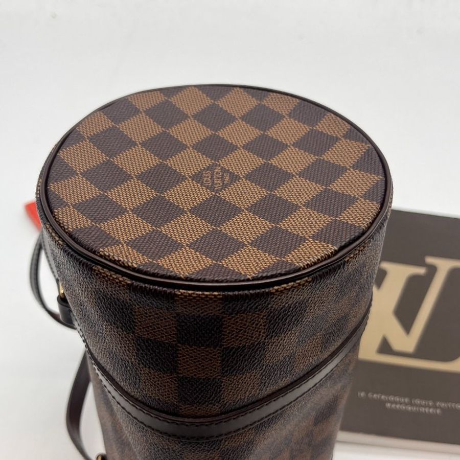 Louis Vuitton LV 咖啡色棋盤格 圓筒手提包-3