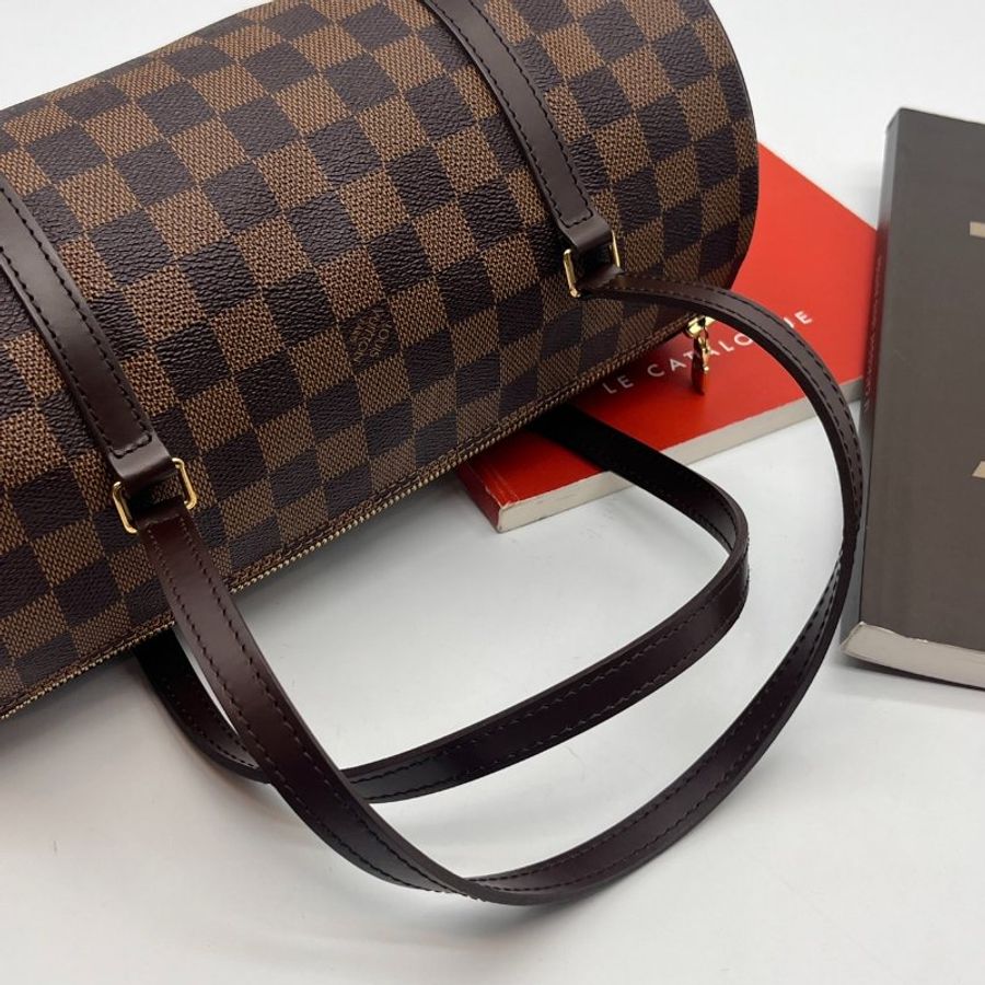 Louis Vuitton LV 咖啡色棋盤格 圓筒手提包-4