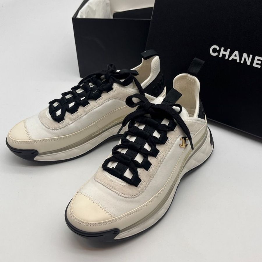 CHANEL 香奈兒 黑白撞色拚皮 菱格雙C 熊貓 運動鞋/平底鞋/鞋子 38號-0