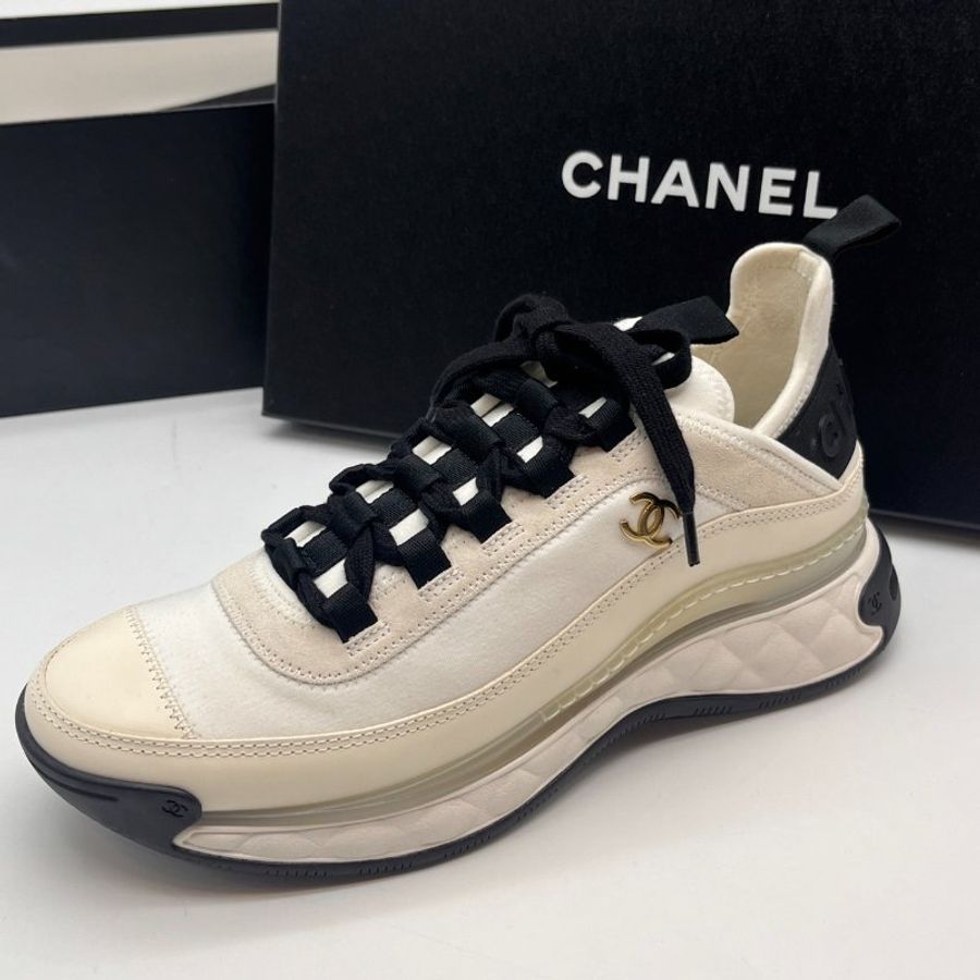 CHANEL 香奈兒 黑白撞色拚皮 菱格雙C 熊貓 運動鞋/平底鞋/鞋子 38號-3