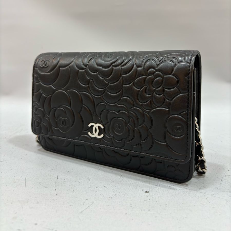 CHANEL A47421 黑色 山茶花 銀釦 鍊子錢包 woc-4