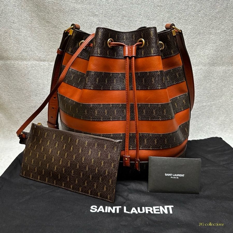 【YSL】 Saint Laurent LE MONOGRAMME 提花帆布皮革水桶包-6