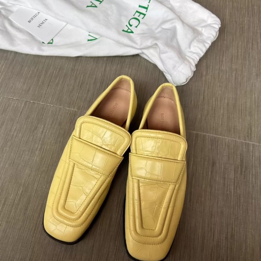 bottega veneta檸檬黄鱷魚紋樂福鞋36.5號偏小半號適合36號 配件防塵袋-0