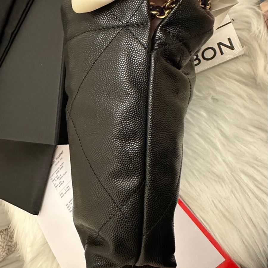 香奈兒 垃圾袋 22bag Chanel 22bag mini so black 魚子醬包包 荔枝紋牛皮-2