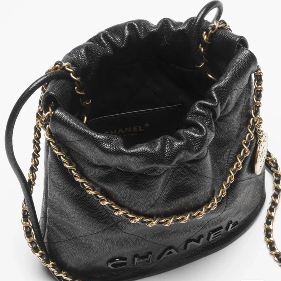 香奈兒 垃圾袋 22bag Chanel 22bag mini so black 魚子醬包包 荔枝紋牛皮-7
