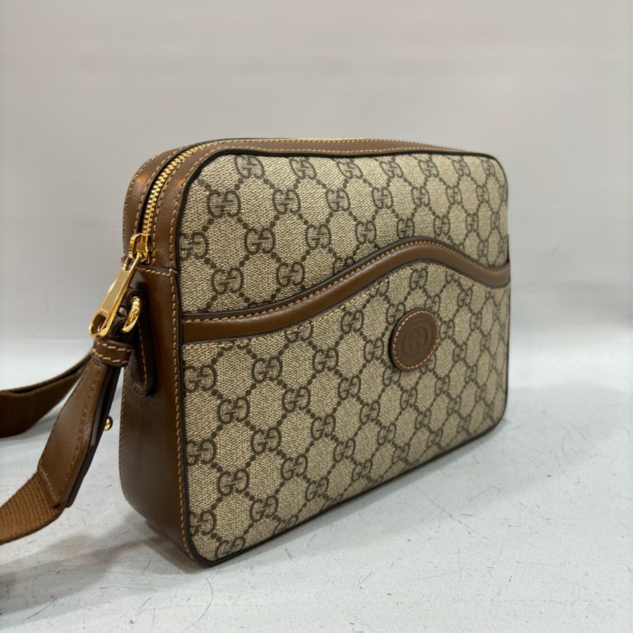 GUCCI 675891 咖啡色 PVC 老花 郵差包 信封包-3