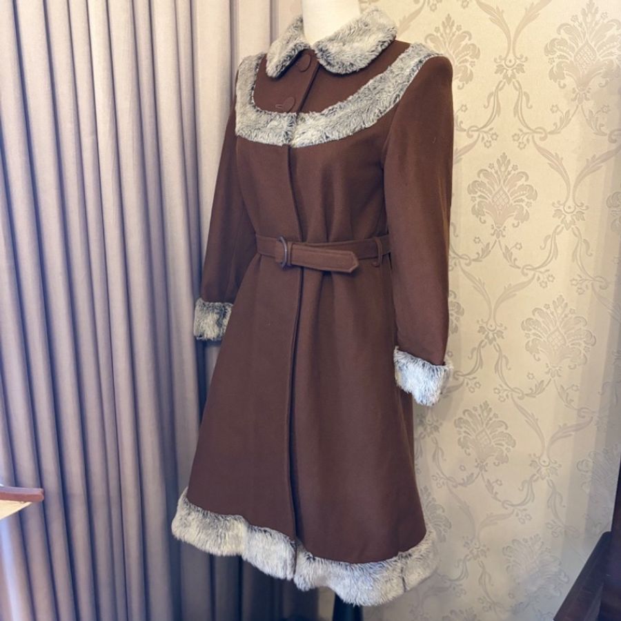 藏私·Collection_小版型棕色毛領古著大衣日本製附原件腰帶-1