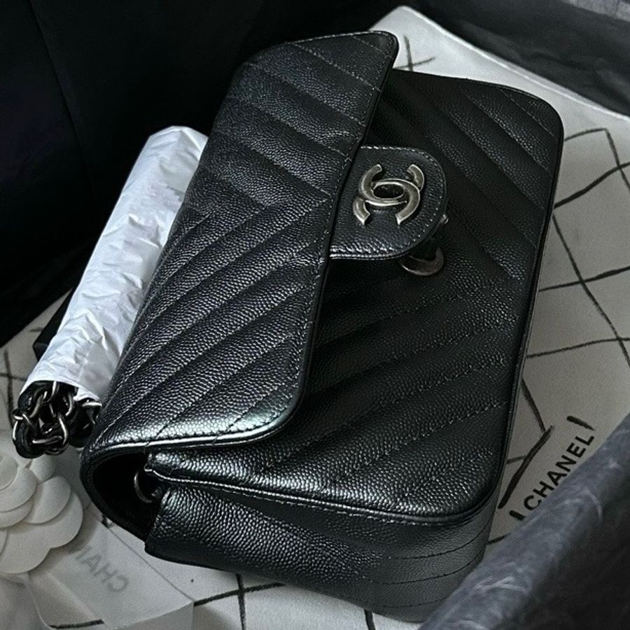 Chanel Caviar 20cm v收復古銀扣-4