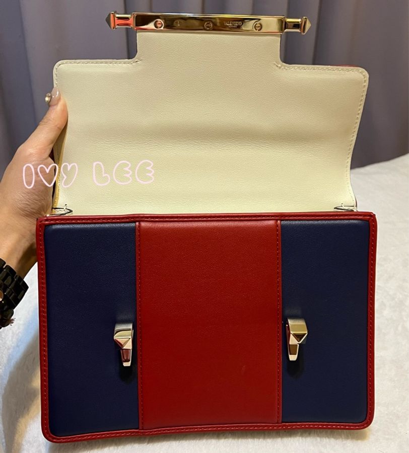 VALENTINO garavani uptown shoulder bag 拼接紅藍 白底 鏈包 手提 斜背 二手精品-3