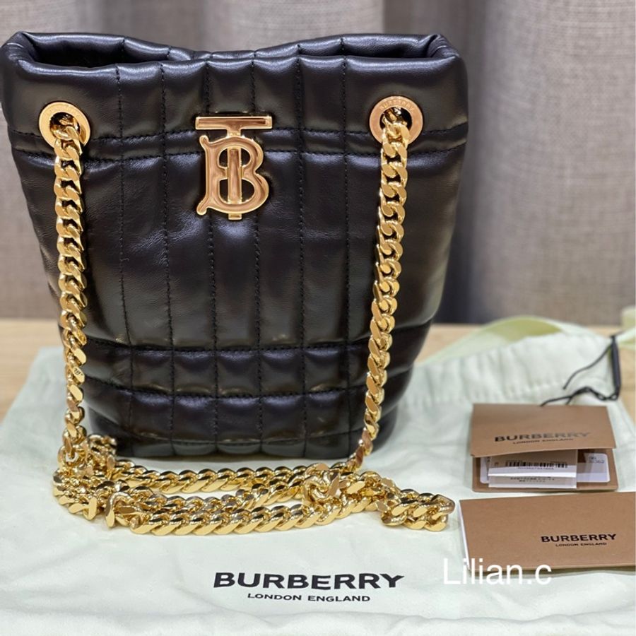 BURBERRY Lola绗缝羔羊皮鏈帶肩背/斜背迷你水桶包-1