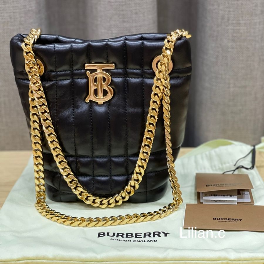 BURBERRY Lola绗缝羔羊皮鏈帶肩背/斜背迷你水桶包-3