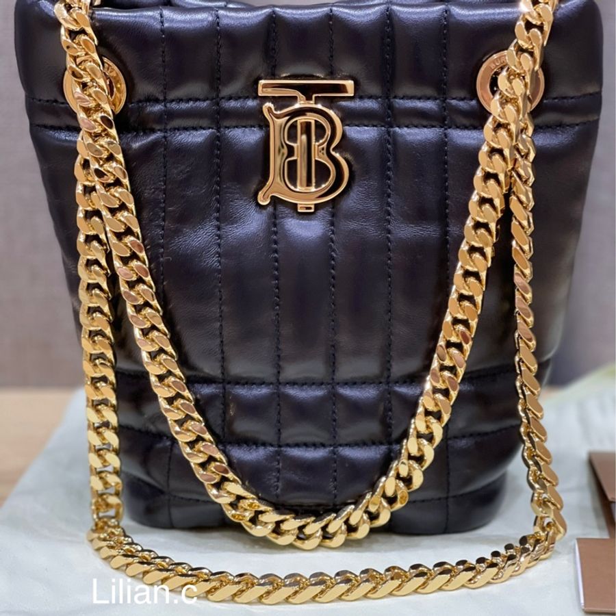 BURBERRY Lola绗缝羔羊皮鏈帶肩背/斜背迷你水桶包-4
