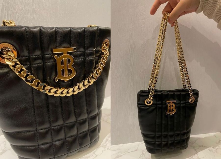 BURBERRY Lola绗缝羔羊皮鏈帶肩背/斜背迷你水桶包-9
