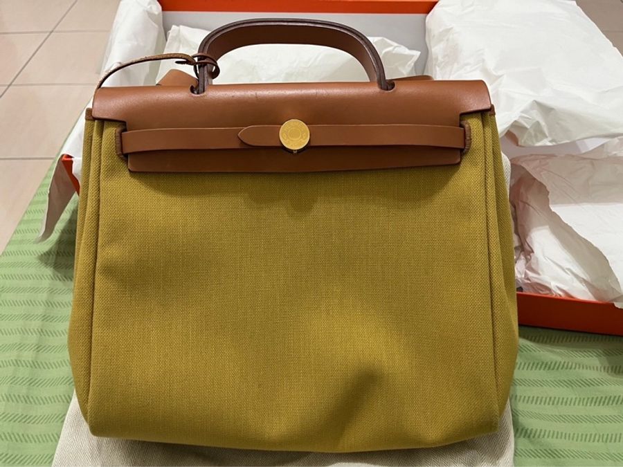 Hermes愛馬仕harbag31 帆布兩用包/金釦-0