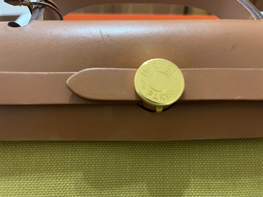 Hermes愛馬仕harbag31 帆布兩用包/金釦-2