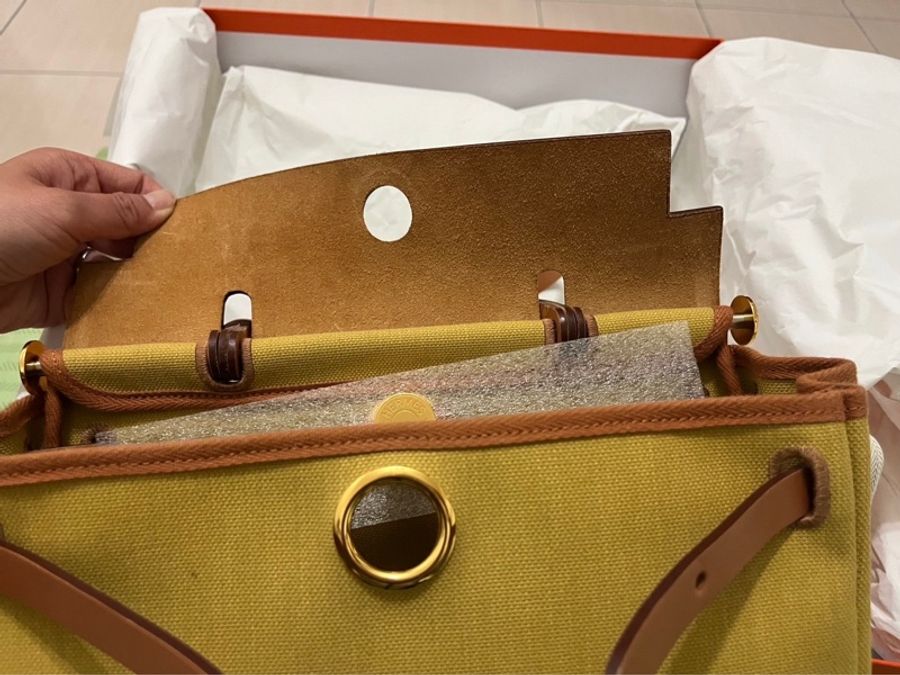 Hermes愛馬仕harbag31 帆布兩用包/金釦-3