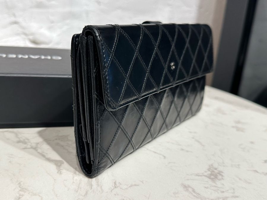 CHANEL Vintage黑色經典款小雙C長(雙層長夾)-3