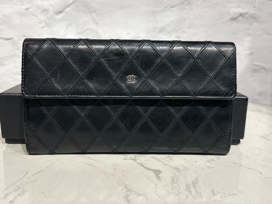 CHANEL Vintage黑色經典款小雙C長(雙層長夾)-7