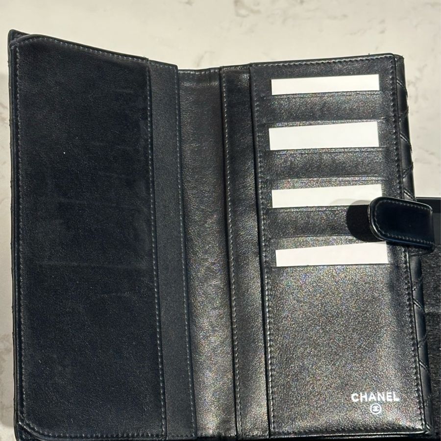 CHANEL Vintage黑色經典款小雙C長(雙層長夾)-11