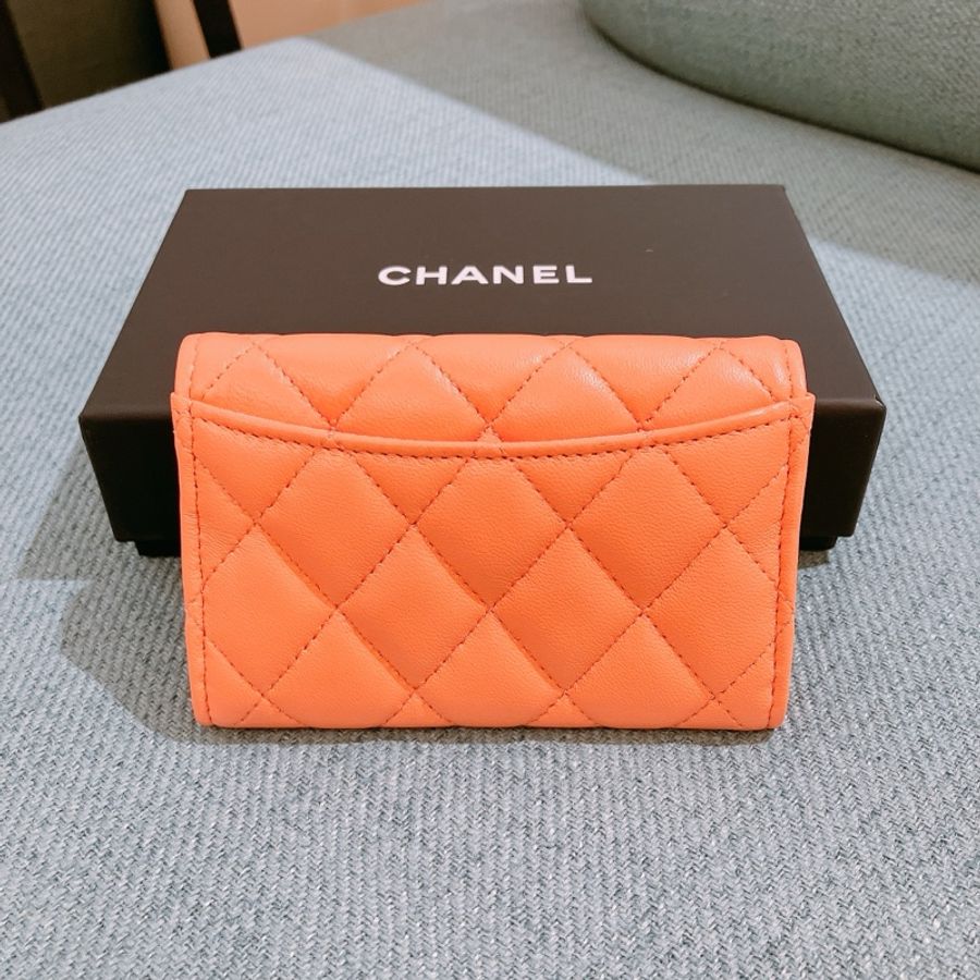 Chanel Flap Card Holder 香奈兒珊瑚粉紅羊皮卡包-9