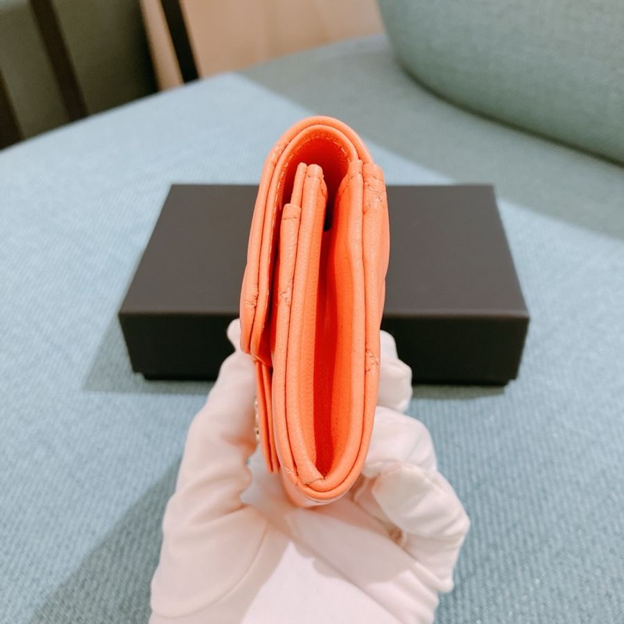 Chanel Flap Card Holder 香奈兒珊瑚粉紅羊皮卡包-11