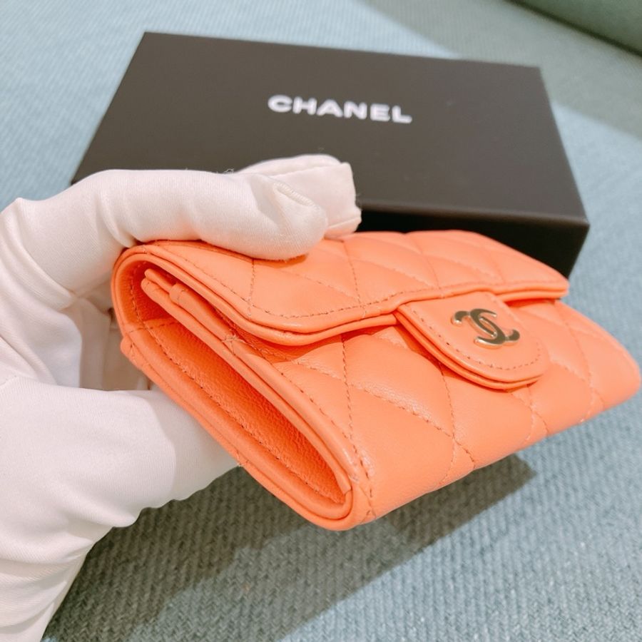Chanel Flap Card Holder 香奈兒珊瑚粉紅羊皮卡包-12
