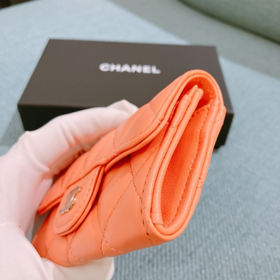 Chanel Flap Card Holder 香奈兒珊瑚粉紅羊皮卡包-13